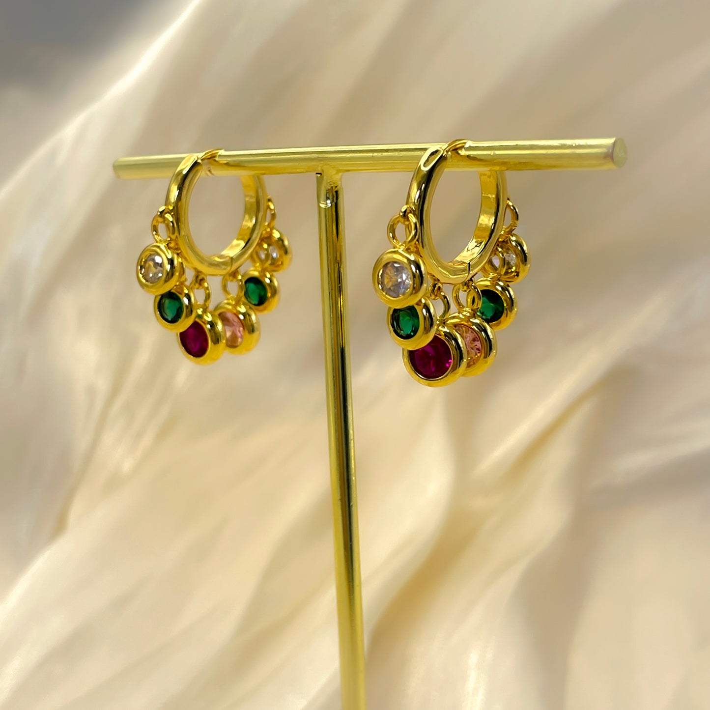 Gold-Plated Tassel Earrings with Multicolor Zirconia