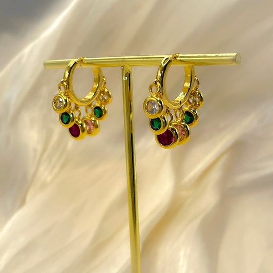 Gold-Plated Tassel Earrings with Multicolor Zirconia
