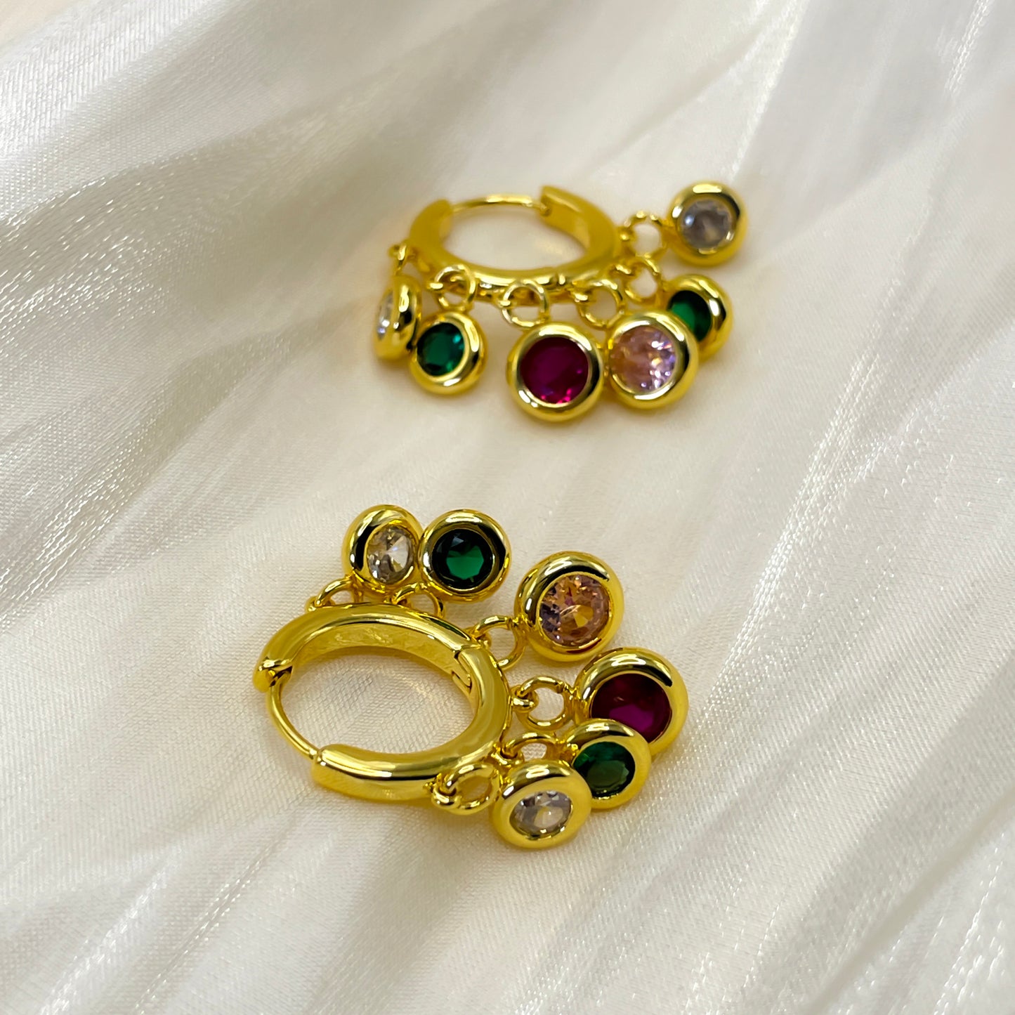 Gold-Plated Tassel Earrings with Multicolor Zirconia