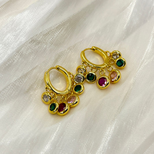 Gold-Plated Tassel Earrings with Multicolor Zirconia