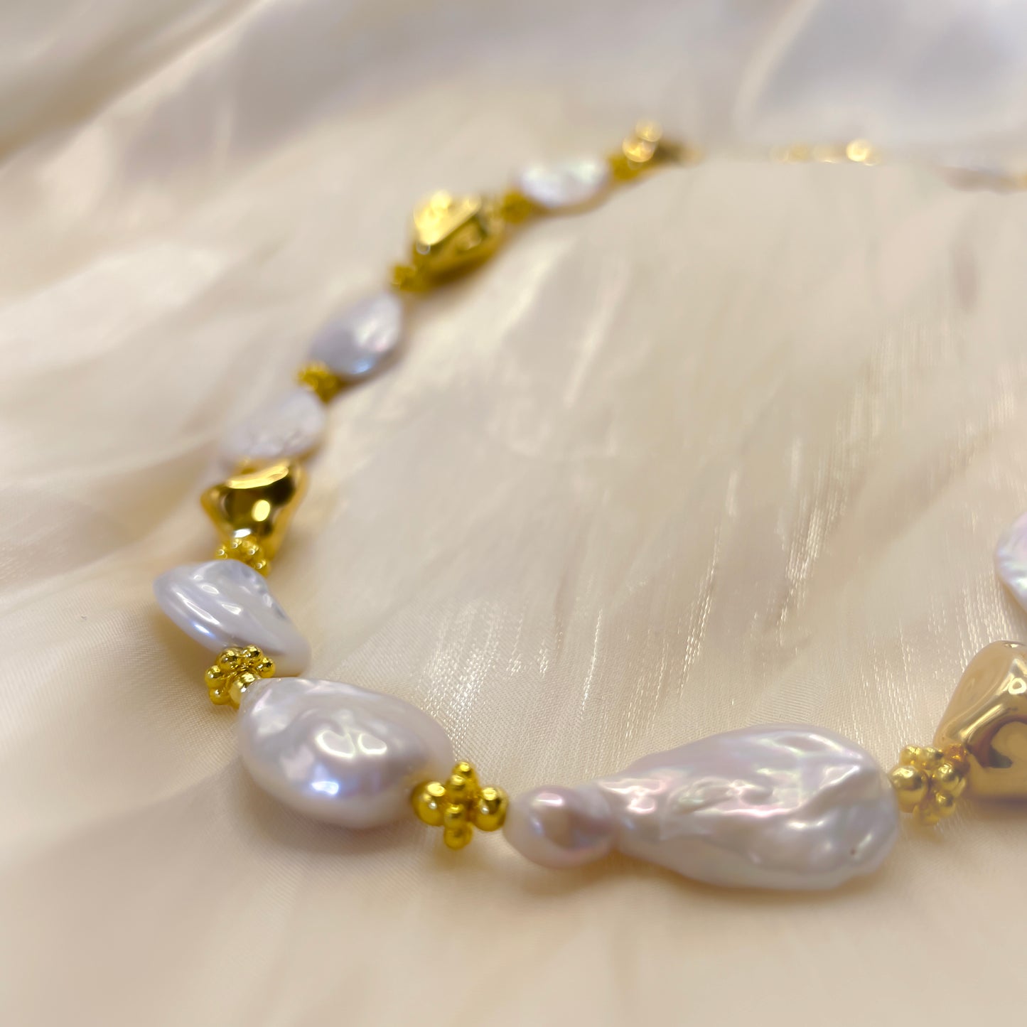 Natural Baroque Pearl & Sculpted Gold-Tone Necklace and Bracelet Set
