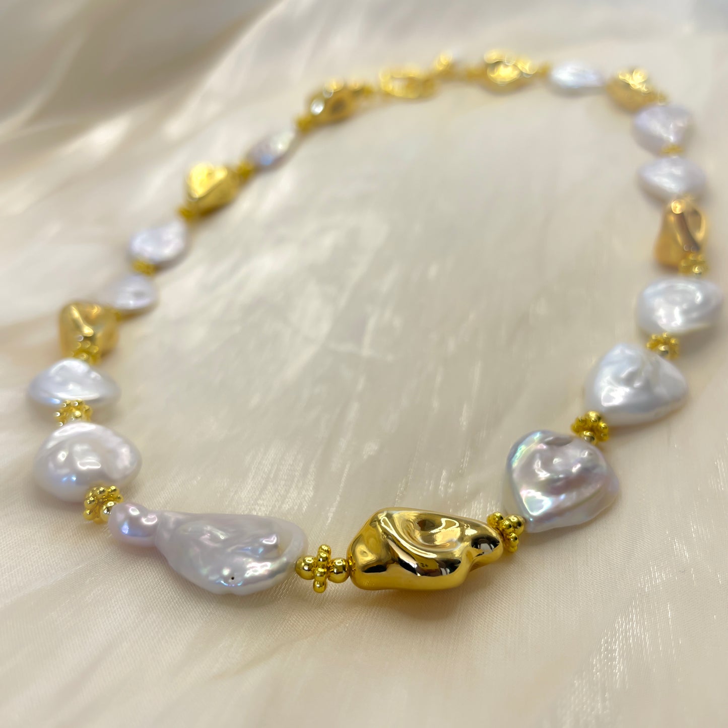 Natural Baroque Pearl & Sculpted Gold-Tone Necklace and Bracelet Set