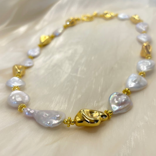 Natural Baroque Pearl & Sculpted Gold-Tone Necklace