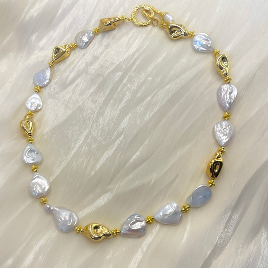 Natural Baroque Pearl & Sculpted Gold-Tone Necklace