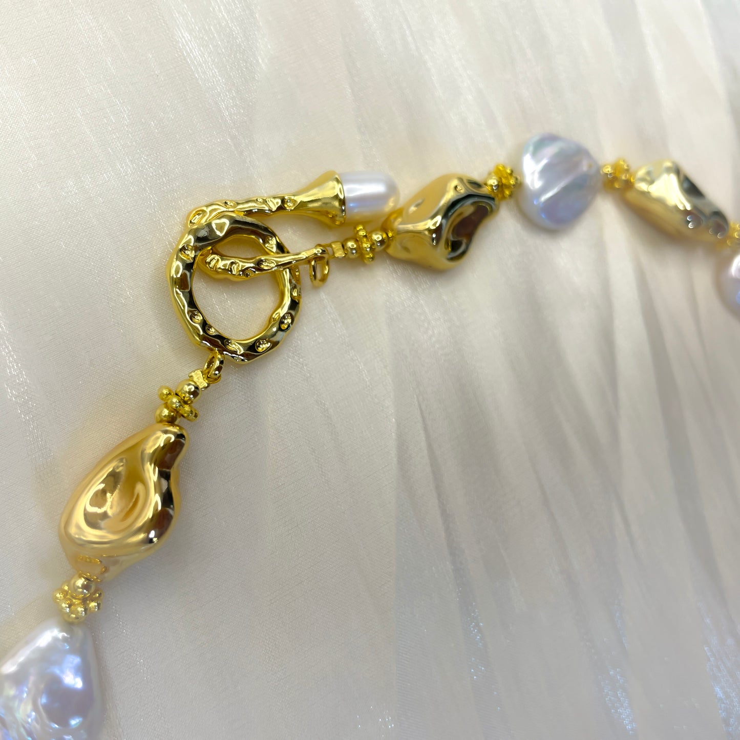 Natural Baroque Pearl & Sculpted Gold-Tone Necklace and Bracelet Set