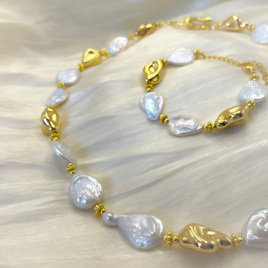 Natural Baroque Pearl & Sculpted Gold-Tone Necklace and Bracelet Set