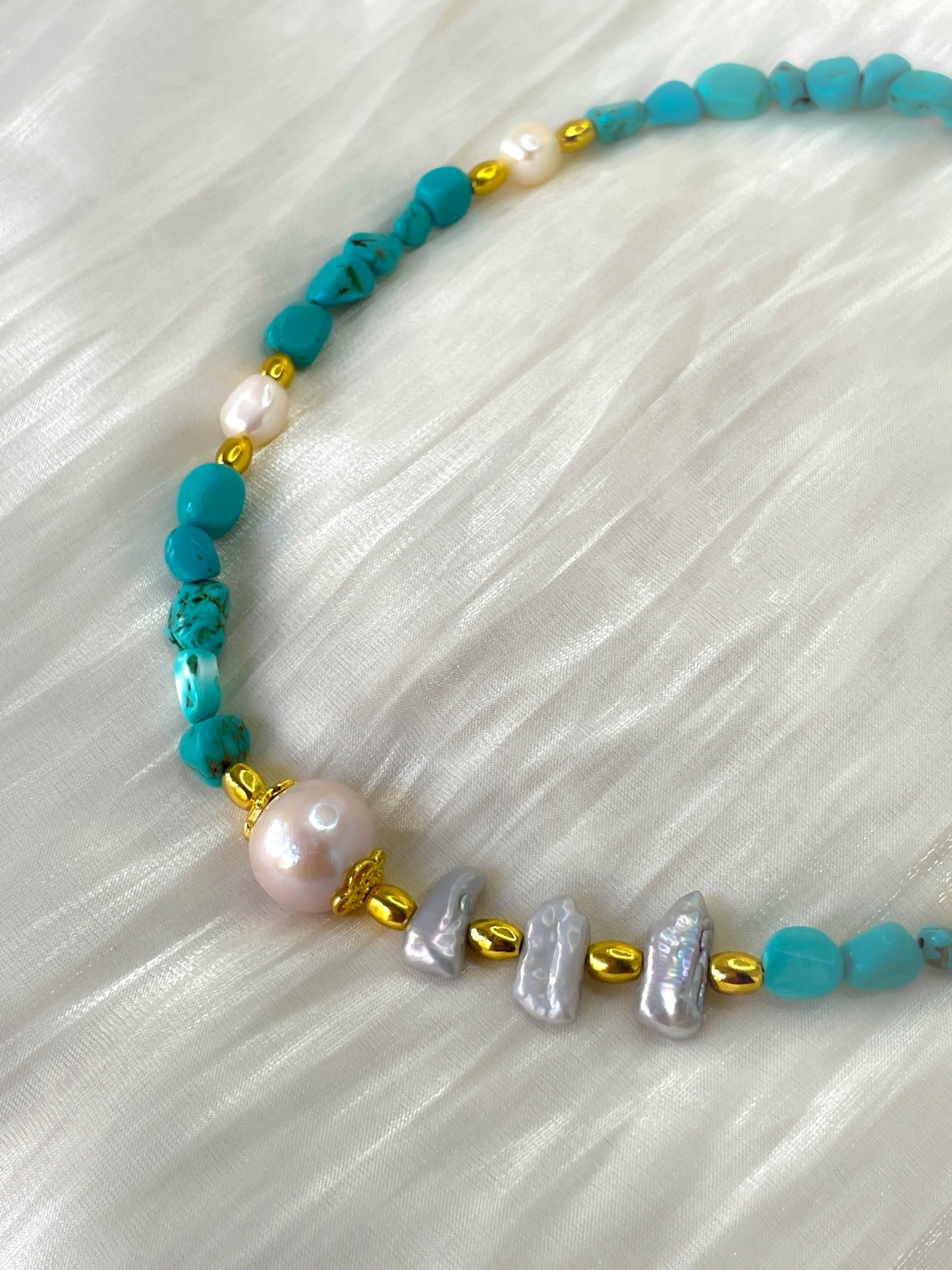 Ocean Muse – Freshwater Pearl and Turquoise Necklace