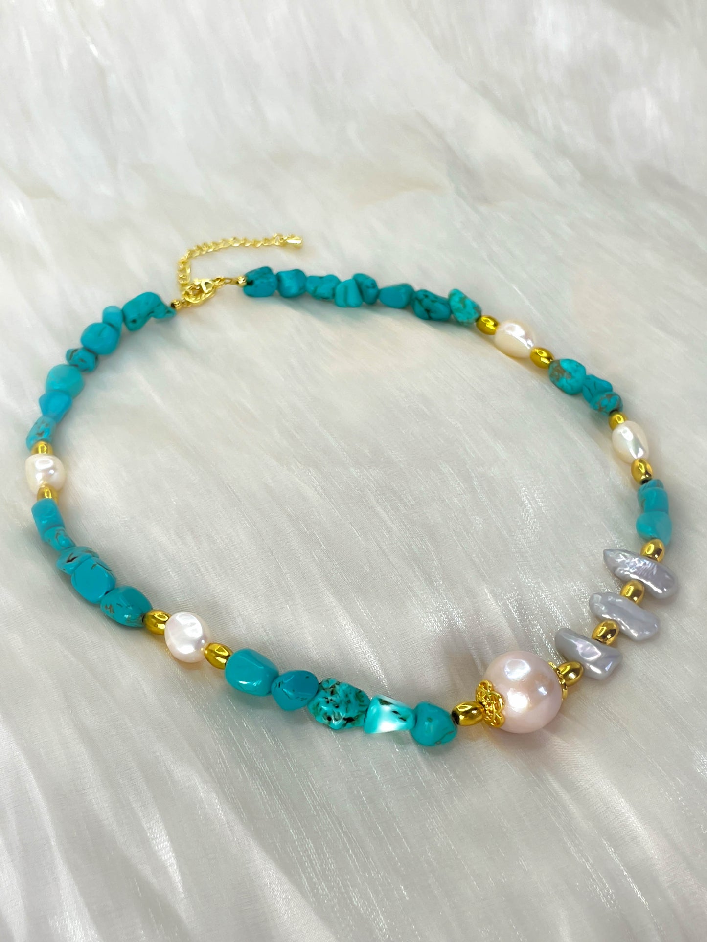 Ocean Muse – Freshwater Pearl and Turquoise Necklace
