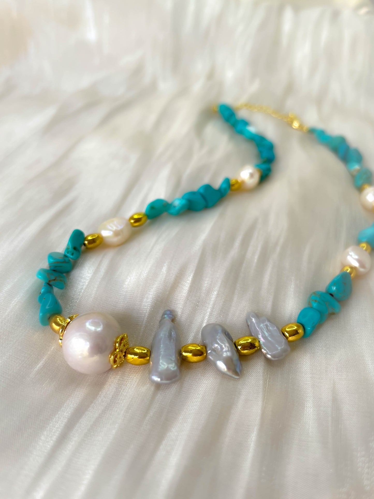 Ocean Muse – Freshwater Pearl and Turquoise Necklace