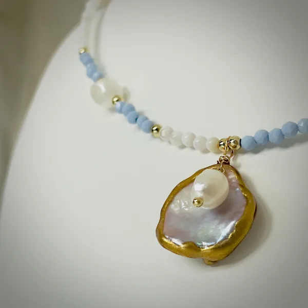 Pearl & Blue Bead Teardrop Necklace, photo 5