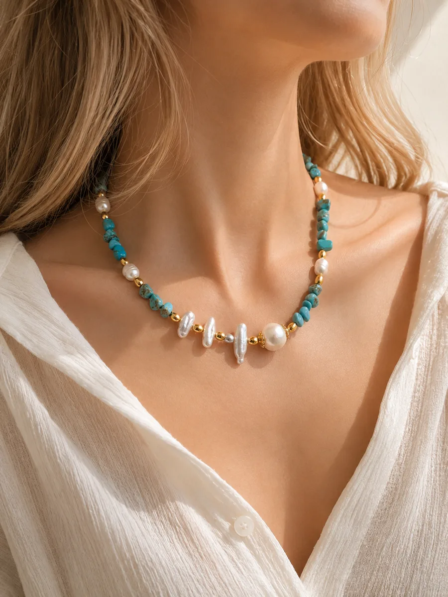 Turquoise & Baroque Pearl Necklace
