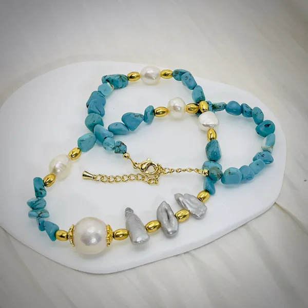 Turquoise & Baroque Pearl Necklace, photo 5
