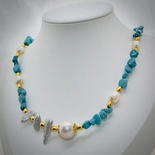 Turquoise & Baroque Pearl Necklace, photo 3